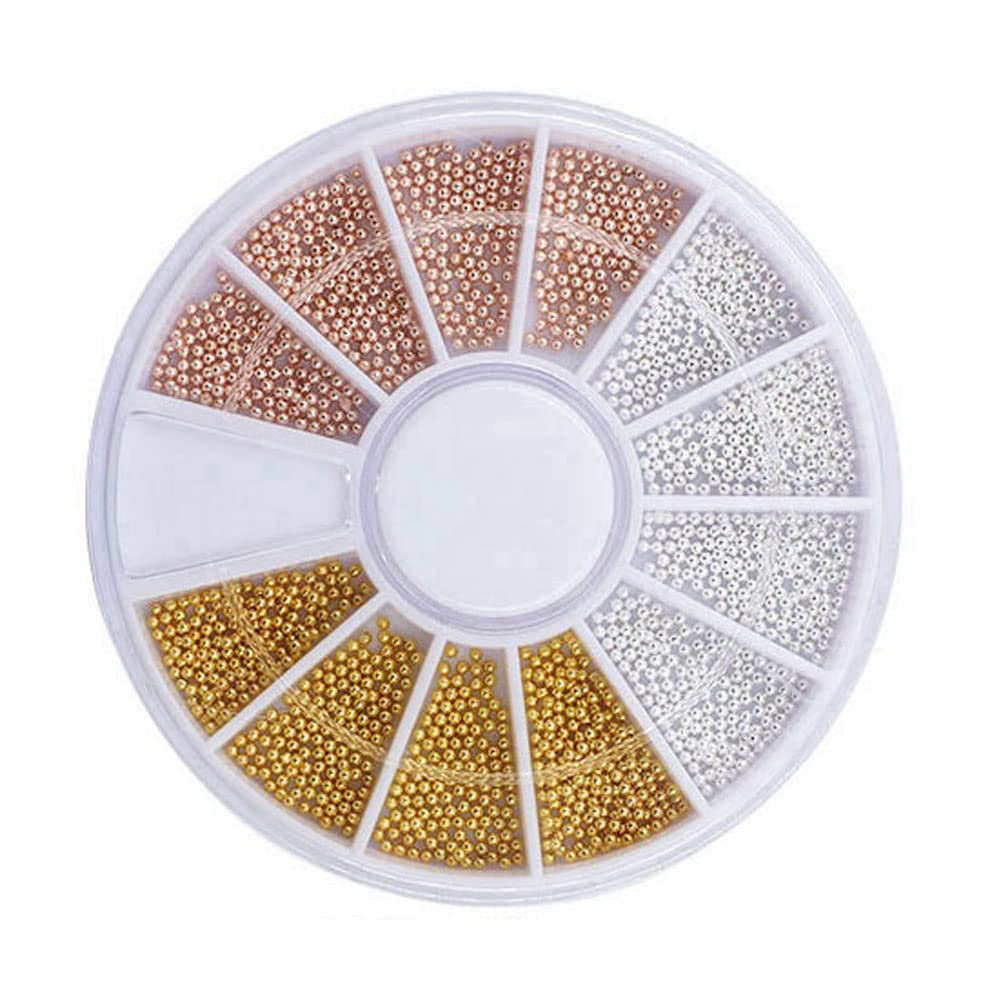 Mesiyun 4pcs Nail Art 3D Caviar Beads Mini Metal Ball Gold, Silver, Rose Gold, Gun Black Micro Steel Beads Decoration Accessories