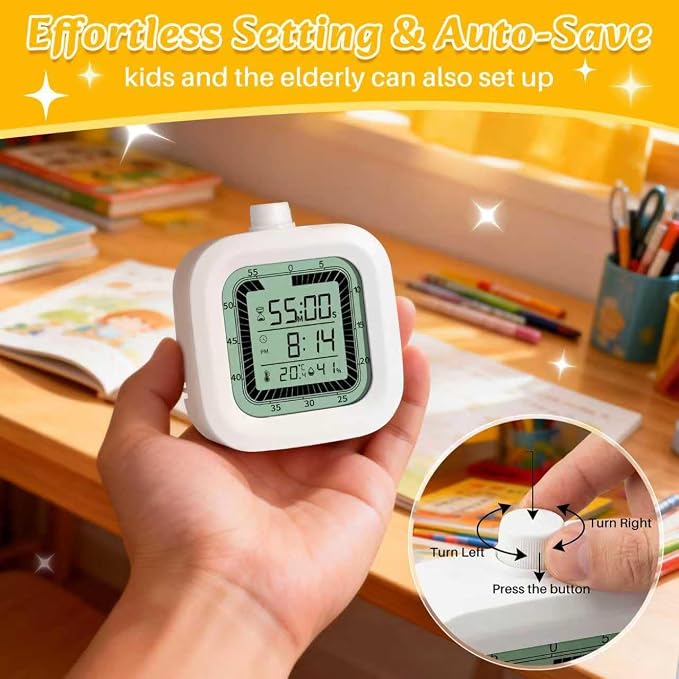Visual Timer, 60 Minutes Countdown & Countup Timer, Digital Alarm Clock with Temperature and Humidity Monitor, 4 in 1 Multifunctional Desk Clock for Kids Study, Kitchen, Office and Home,Black
