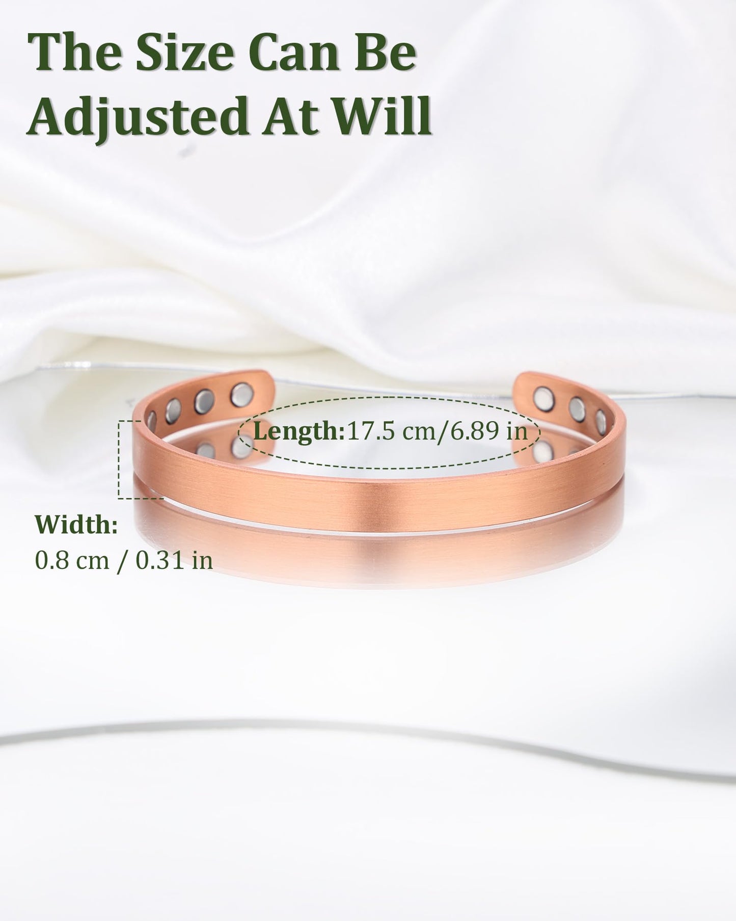Fashtour Copper Bracelet for Men and Women, 99.99% Pure Copper Magnetic Bangle with 8pcs 3800 Gauss Magnets, Adjustable Jewelry Gift（Plain Design）