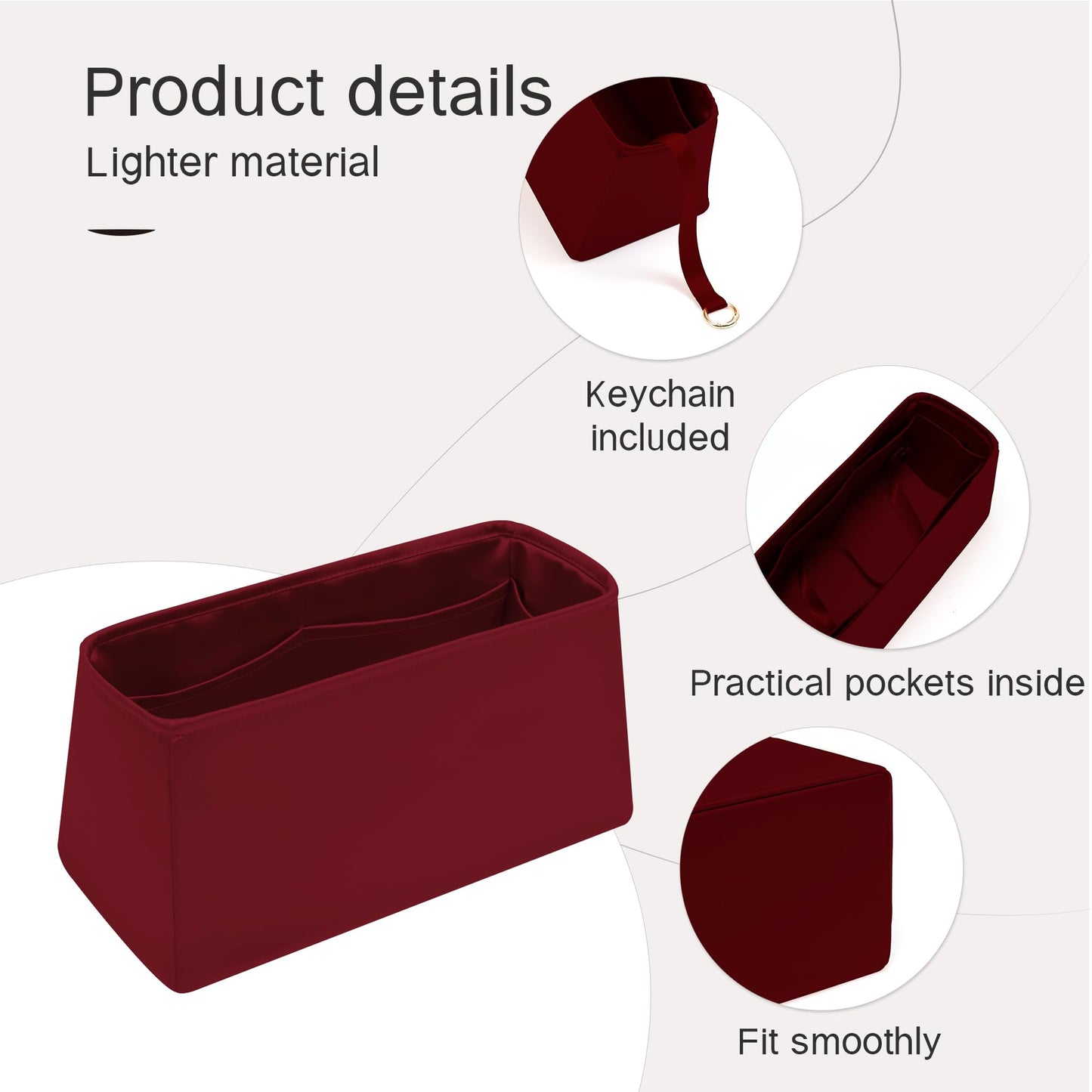 JLYZ Moon Fits for Kelly 25 Bag Insert,Premium Silk Purse Organizer Insert, Smooth Touch & Lightweight，Luxury Handbag Organizer with Gift Box Fits For Hermes(Kelly 25 Retourne,Rouge H)