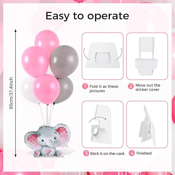 4 Sets Elephant Baby Shower Balloon Stand Kit for Tables Elephant with Balloon Centerpieces Party Decor for Girls 3D Table Decoration for Kids Party Baby Shower Photo Props Supplies