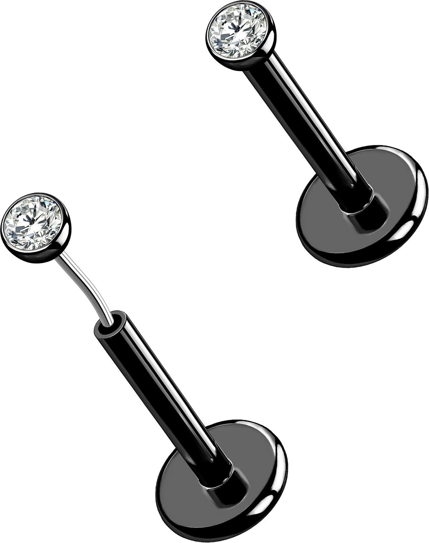 OUFER 2Pcs Nose Studs, 18G G23 Solid Titanium Threadless Nose Earrings Flat Back Tiny CZ 2MM Black Nose Helix Cartilage Piercing Jewelry for Women Men-6MM