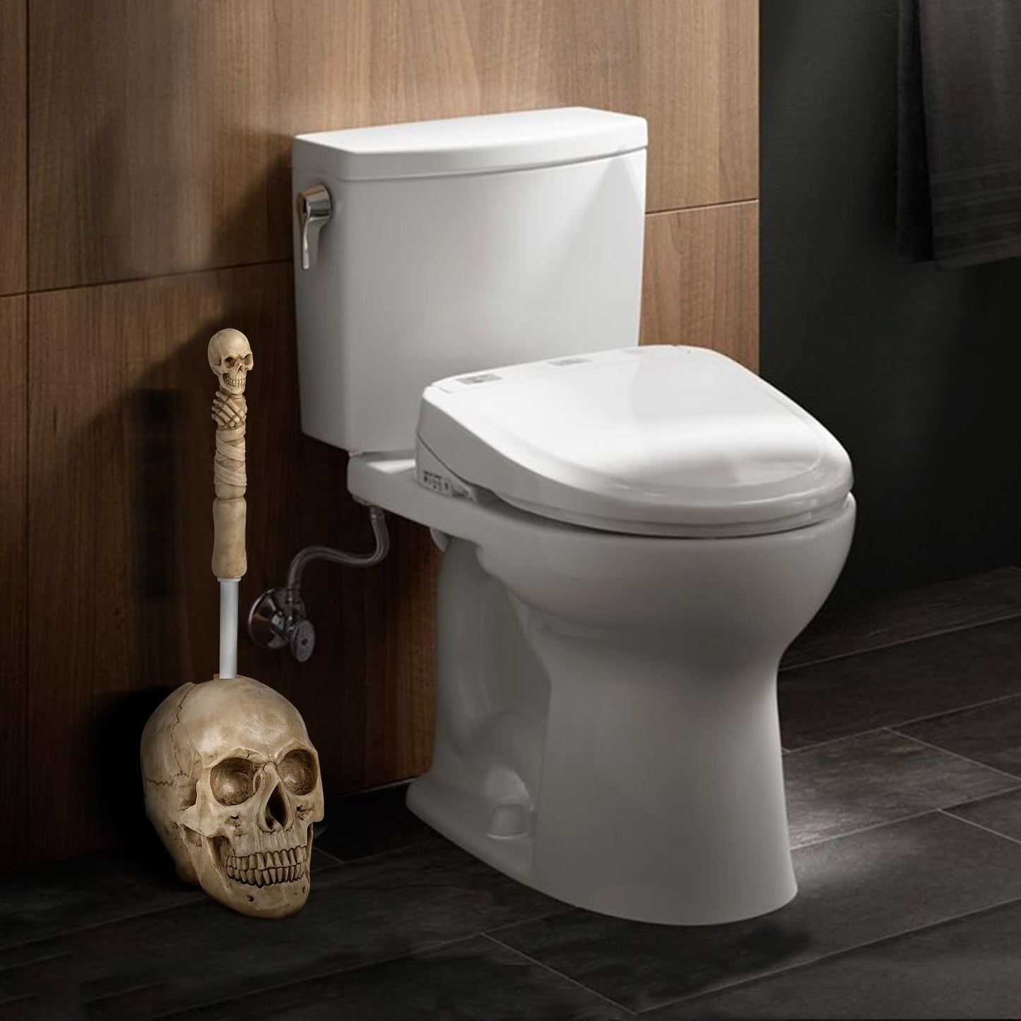 Toilet Brush and Holder Set for Bathroom,Skullduggery Skeleton Gothic Bathroom Decor Toilet Bowl Brush Set,Space Saving for Storage, Drip-Proof, Easy to Assemble, Deep Cleaning