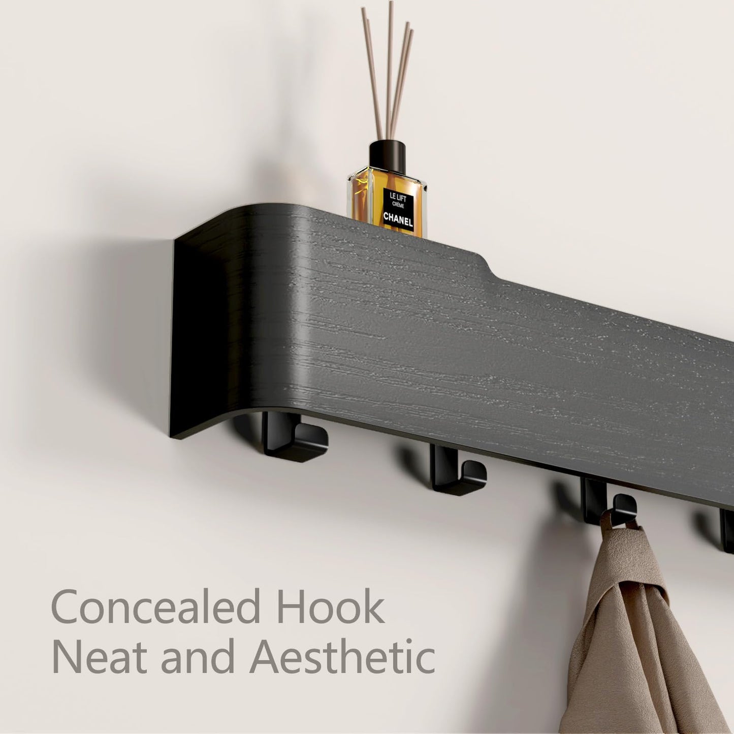 VERASCOT Wall Mounted Coat Rack with Shelf, Wooden Entryway Organizer with Hidden Metal Hooks for Hanging Coats Bags Keys, Modern Floating Shelf for Hallway Bathroom