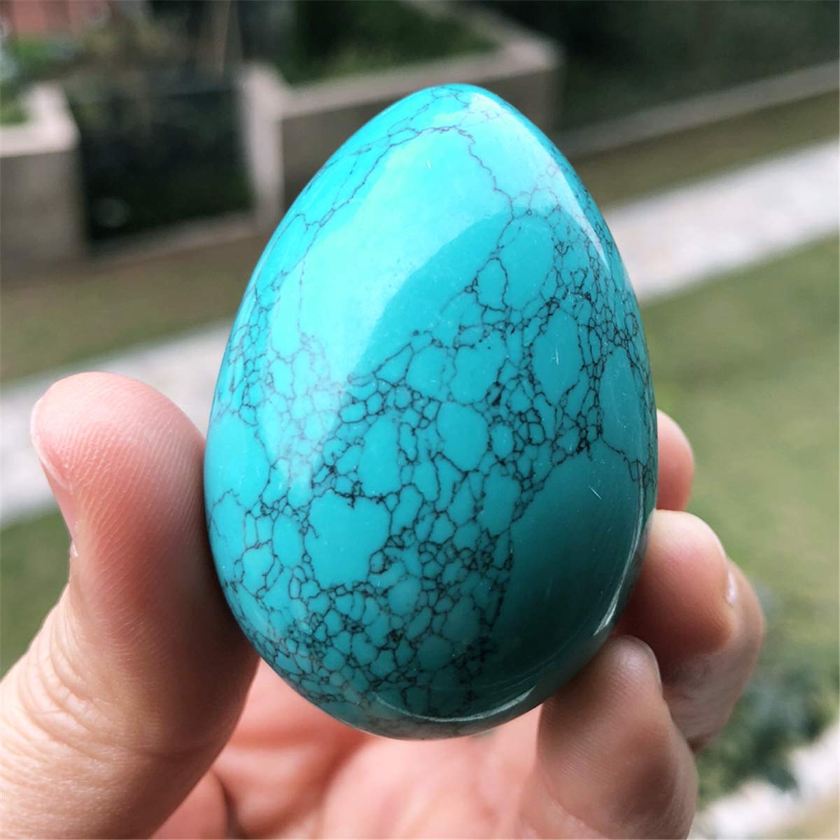 favoramulet Polished Stone Egg for Easter Day, Palm/Pocket/Worry Enegry Healing Crystal Display Sphere Figurine Fengshui, Green Howlite Turquoise 1.8" x 1.3"
