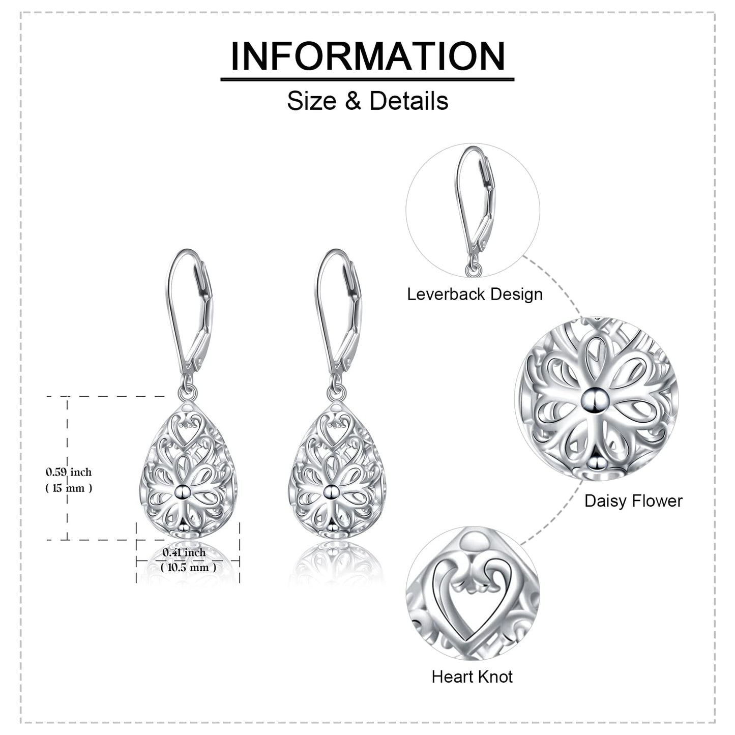 SHAOAN 925 Sterling Silver Filigree Dangle Drop Earrings Flower Daisy Leverback Teardrop Earrings for Women Jewelry for Mother’s Day