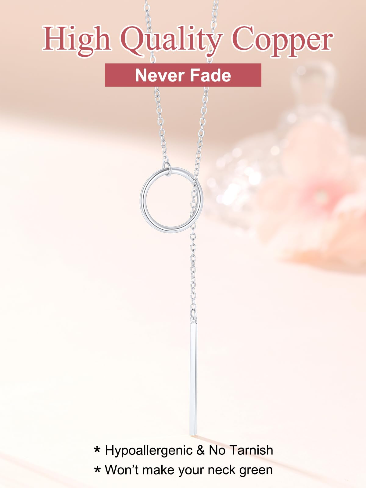 FOCALOOK Long Necklaces for Women Customized Engraved Drop Vertical Bar Pendant Lariat Y Necklace 28inch/73cm