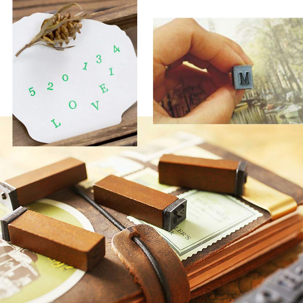 70Pcs Wooden Rubber Alphabet Letter Number Stamps, Rectangular, Capital & Lower Case, DIY Craft Card Making, Scrapbooking Supplies (Dark Wooden)