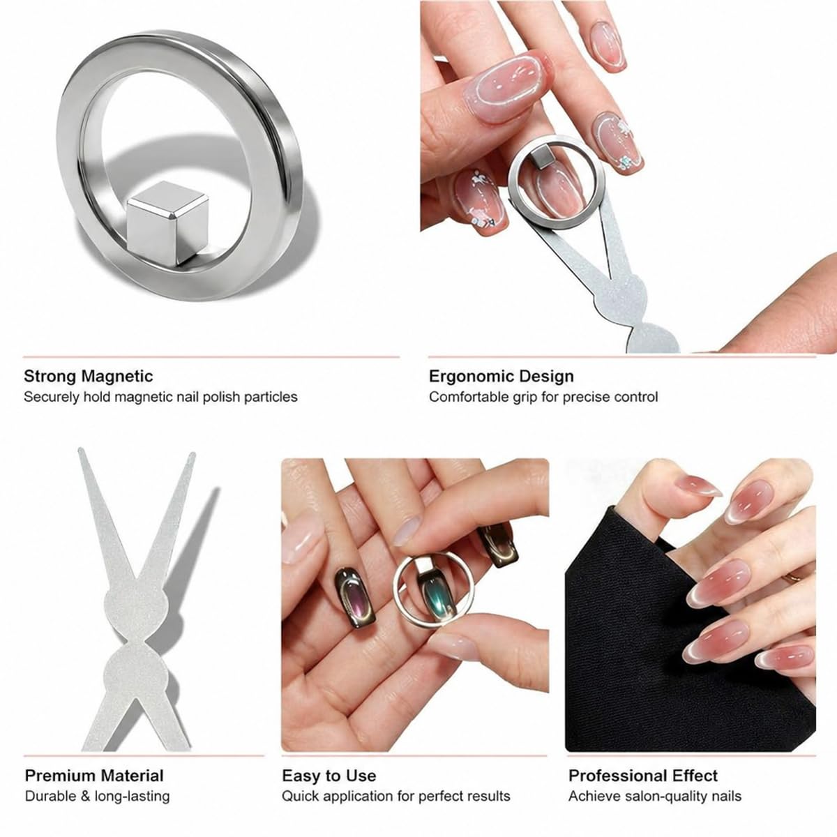 Cat Eye Nail Magnet Tool Set – Ring-Shaped & Y-Shape Magnets for Gel Polish, Hollow Design for Wide Beam, Heart & French Effects, Portable Nail Art Tool for DIY & Salon Use (2 Pack)