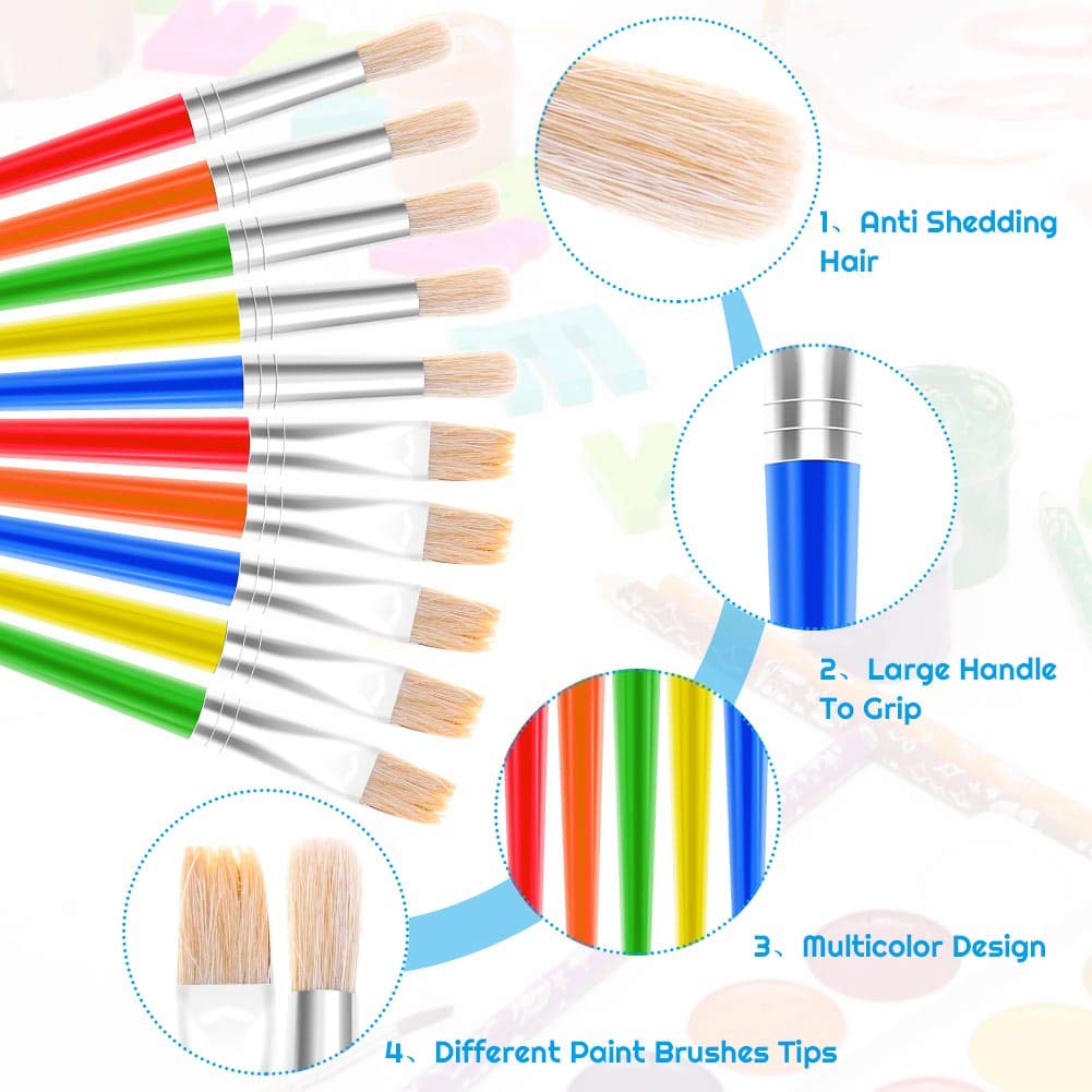 Anezus 30 Kids Paint Brushes Set with Jumbo Round Watercolor and Large Flat Craft Brushes