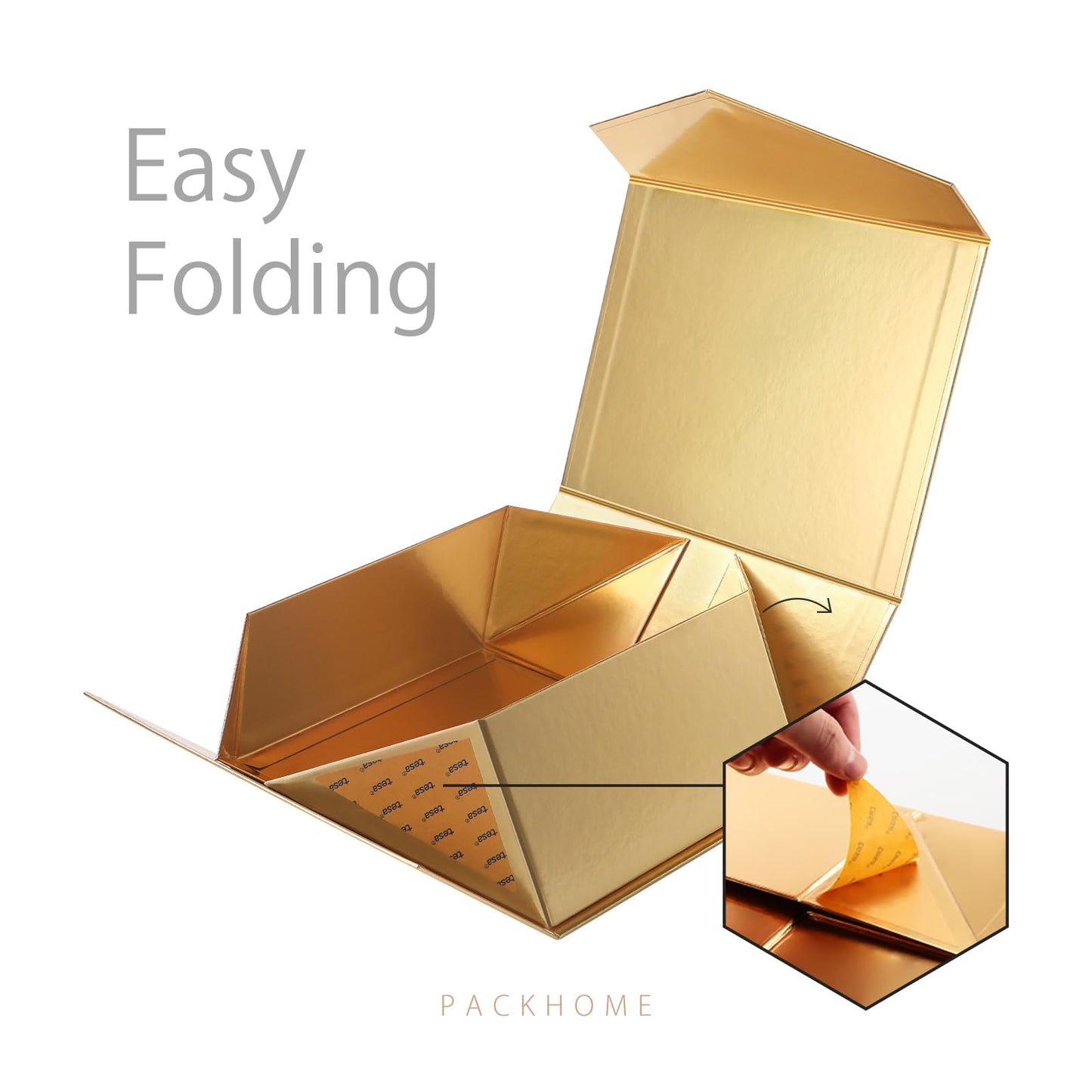 PACKHOME Mothers Day 6 Gift Boxes 9x6.5x3.8 Inches, Rectangle Collapsible Boxes with Magnetic Lids for Gift Packaging (Glossy Gold)