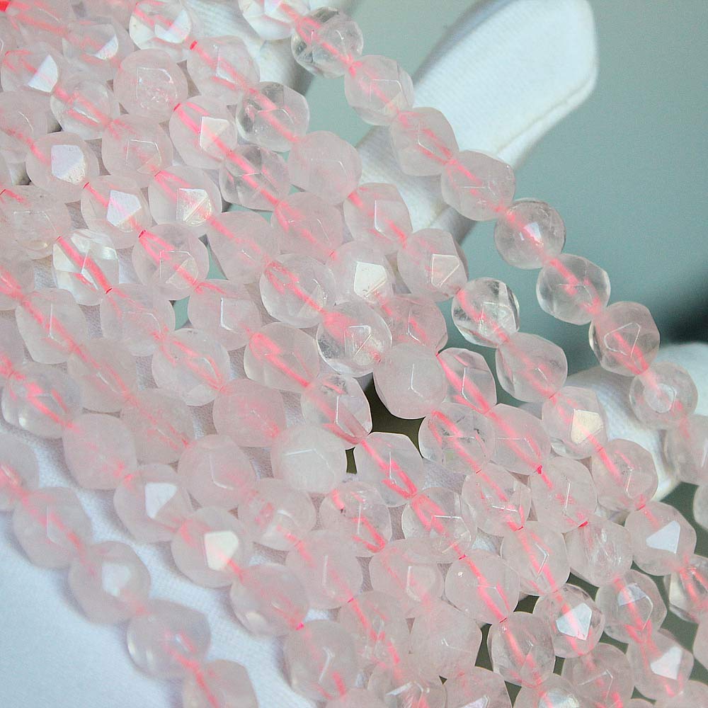 MJDCB Best Sellers Natural Stone Beads Faceted Polygon Rose Quartz Crystal Energy Stone Healing Power for Jewelry Making(8mm)