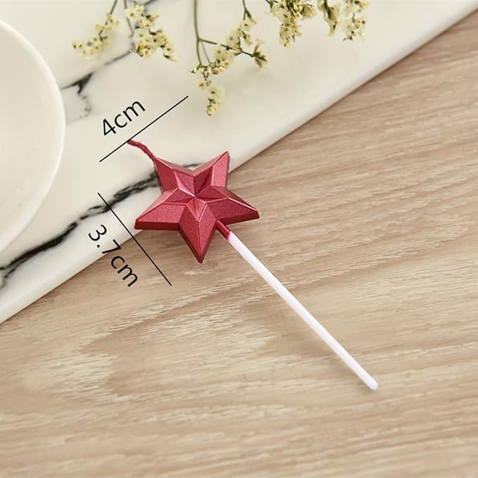 Saododku Birthday Candles, 5pcs Pink Birthday Candles for Cake, Star Shaped Sparkler Candles for Birthday Cake, Metallic Color Stereo Shaping Cake Candles Set