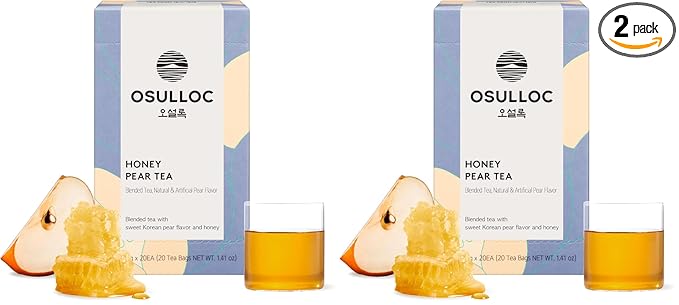 OSULLOC Honey Pear Tea (Sweet Pear & Honey Flavor), Fruit tea Blend, Premium Teabags from Jeju Island, 20 count (Pack of 2)