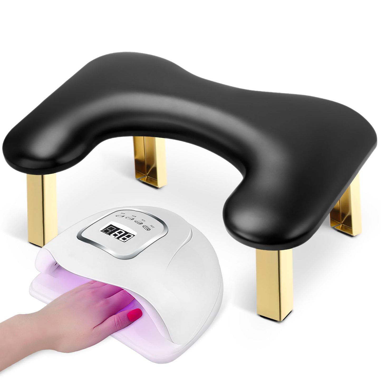 Nail Arm Rest, Foldable Arm Rest for Nails Tech, PU Leather Nail Hand Rest, Nail Tech Client Arm Stand, U Shape Manicure Hand Rests for Foot Hand Holder, Black
