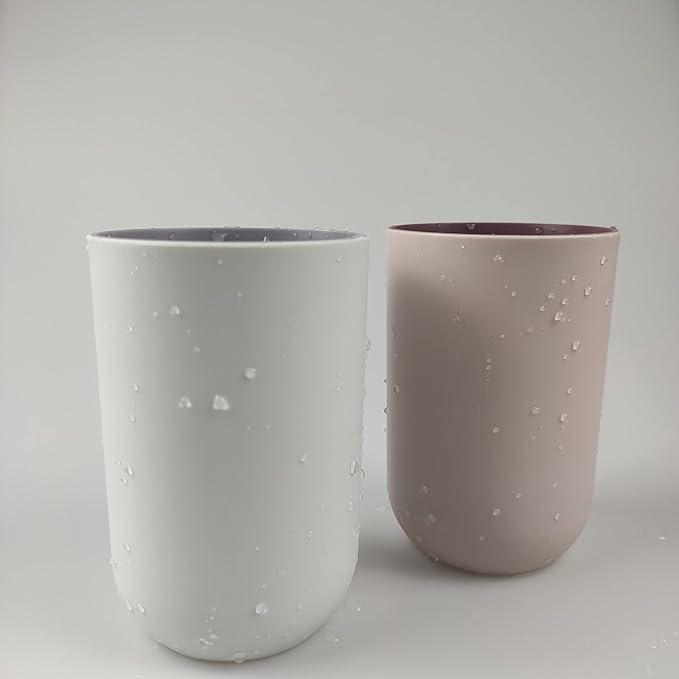 Unbreakable Reusable Drinking Cups Set of 2 Colors, Plastic Toothbrush Cup Tumblers 300 ml/10.5 oz, Dishwasher Safe (Light pink & Light gray)