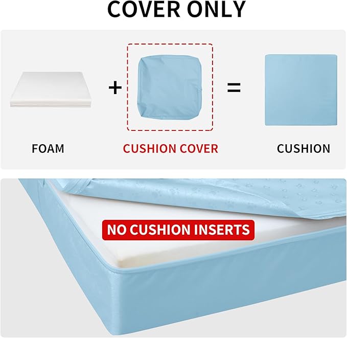 Easy-Going Waterproof Patio Cushion Covers ONLY Cover 20x18x4 inch 4 Pack Replacement Non-Slip Outdoor Seat Cushion Slipcover with Zipper. Light Blue