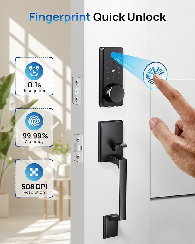 BlackSmith Keyless Entry Door Lock 0.1s Unlock Smart Door Locks for Front Door Set with Front Door Handle, App Unlock, Easy Installation for Front Doors, Hotels, Vacation Rental Homes, Property