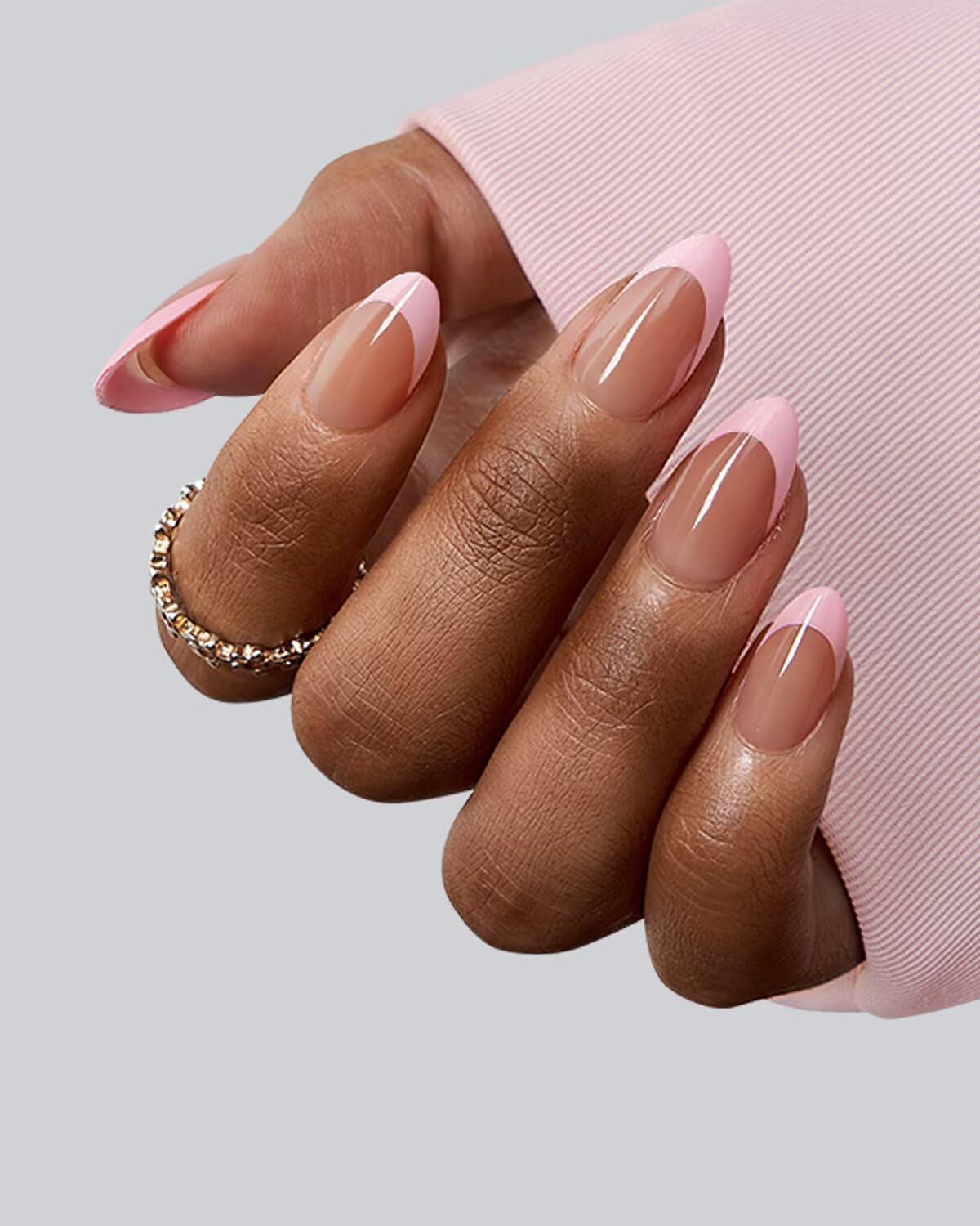 BTArtboxnails XCOATTIPS Pink French Tip Press On Nails - Short Press On Nails Almond, Soft Gel Nail Tips, 160Pcs Soak Off Acrylic Brown Fake Nail Extension in 16 Sizes