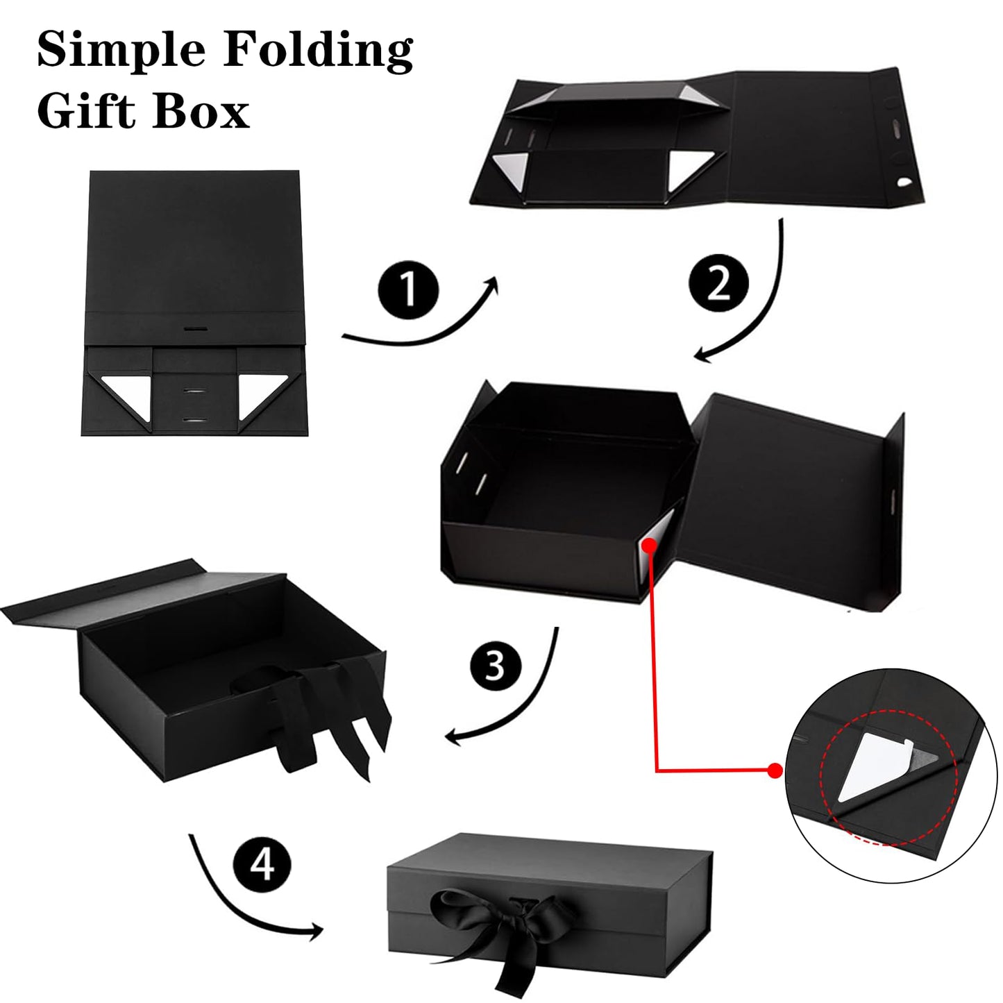 WARMGBOXCO 1 PCS Black Gift Box 13x9x4Inch,Gift Boxes with Lids for presents,Collapsible Boxes for Gifts,With Greeting Card,Suitable for Bridesmaid Proposal Box,Birthday Gift Box,Etc.