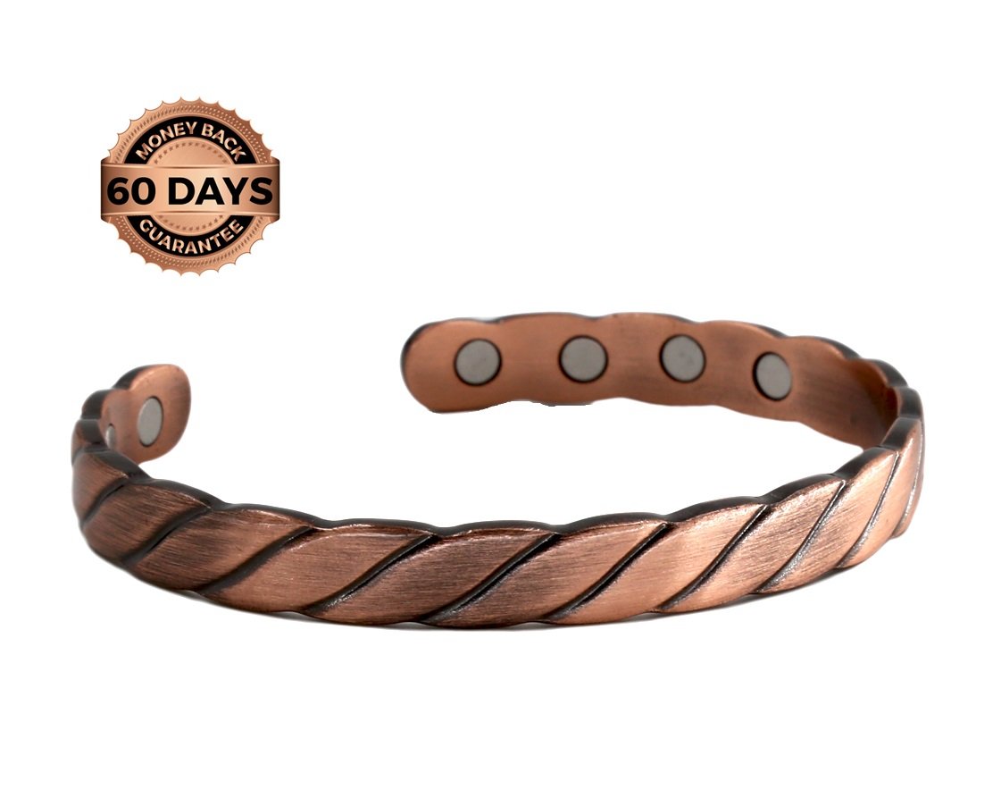 Reevaria - Pure Copper Twisted Magnetic Cuff Bracelet for Men Women, with 8 Magnets 3500 Gauss
