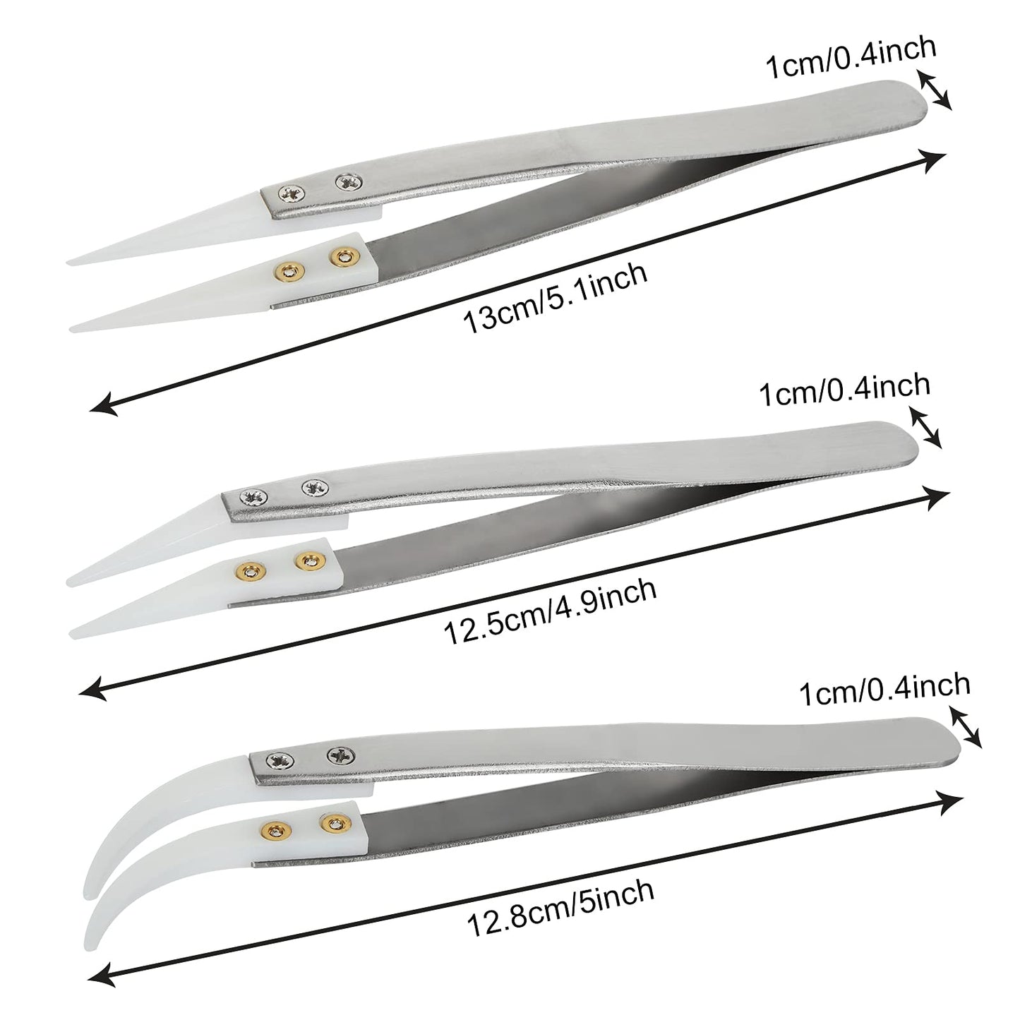 6 Pcs Precision Ceramic Reverse Solder Tweezers, Non-Conductive, Anti-Magnetic Pointed & Curved Tips Tweezers Set, Cross Lock Fiber Grip Soldering Tool, Heat-resistant Electronics Tweezers