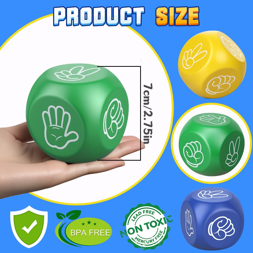 Cybemaga 3 Pcs Foam Squeeze Dice Cube for Kids Adults, Portable Soft Slow PU Dice with 6 Sided for Finger-guessing Game, Perfect Prize Gift for Birthday Christmas Party