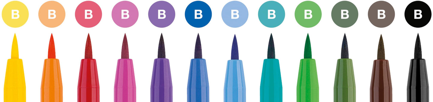 Faber-Castell Art & Graphic Pitt Artist Pen Brush India Ink Pen, Basic Tones, Set Of 12, For Art, Craft, Drawing, Sketching, Home, School, University, Colouring