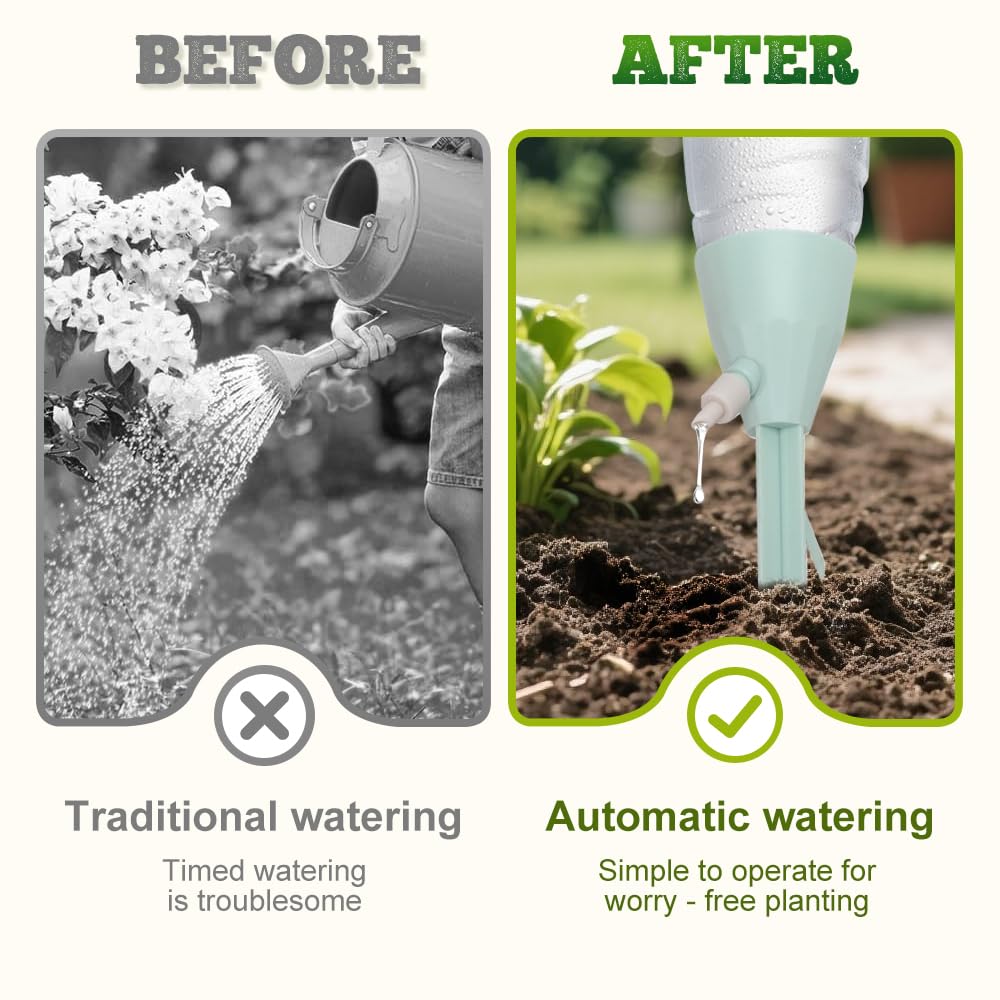 Runsgo Self Watering Spikes, Slow Release Automatic Plant Waterer with Adjustable Valve, Vacation Watering Devices for Indoor Outdoor Plants Garden (6, Green)