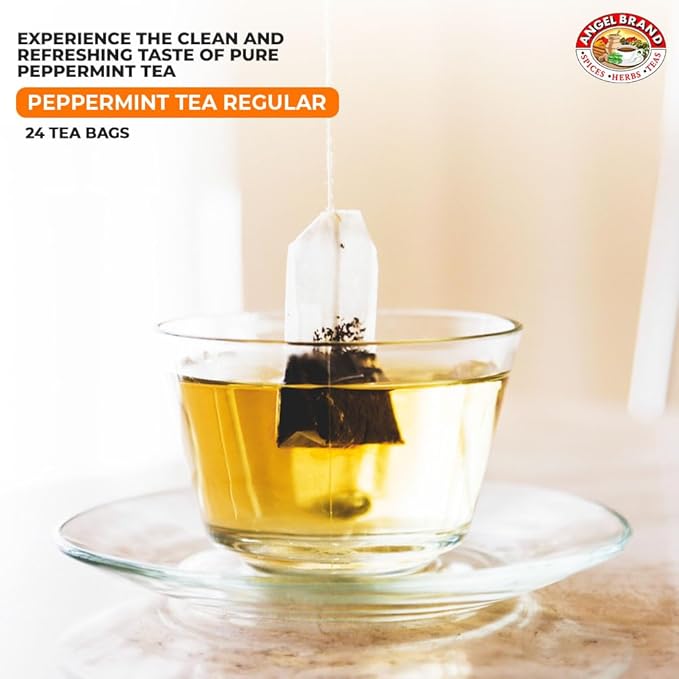 Angel Brand Peppermint Tea Bags 20 – Pure Caffeine-Free Herbal Mint Tea for Relaxation and resh Breath Made with Pure Peppermint for a Delightful Sip Every Time.