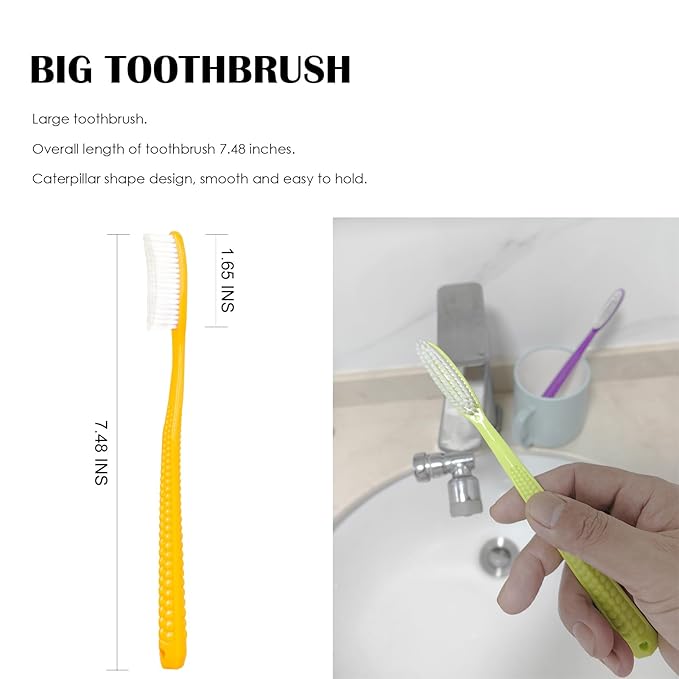 EasyHonor Huge Head, Big Giant Head Toothbrush, Hard & Firm bristles BPA Free for Proper Dental Care, White Hard Bristles.(8pcs)