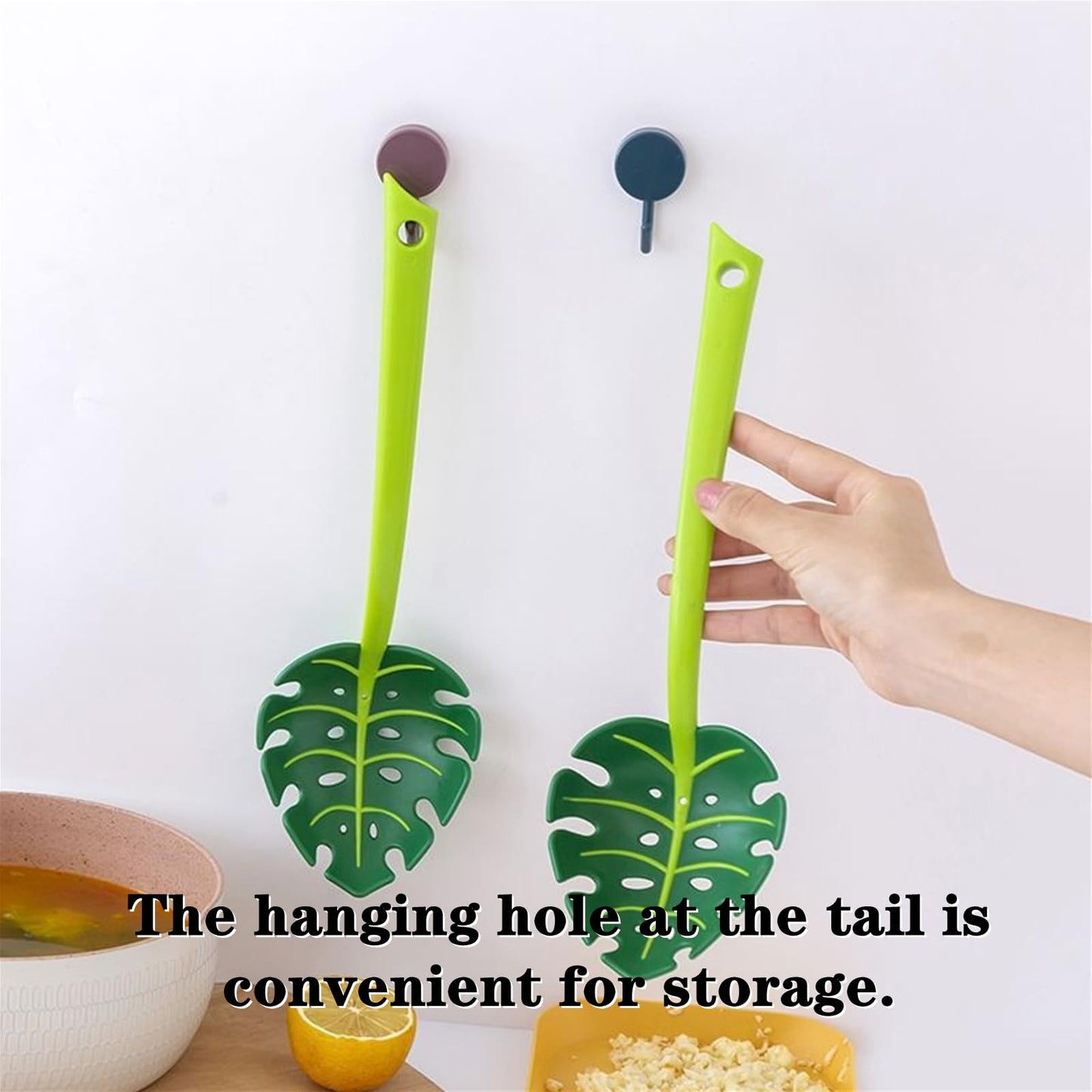 3 PCS Jungle Unique Green Leaf Noodle Leaky Turtle Back Leaf Cooking Spoon for Kitchen Tools