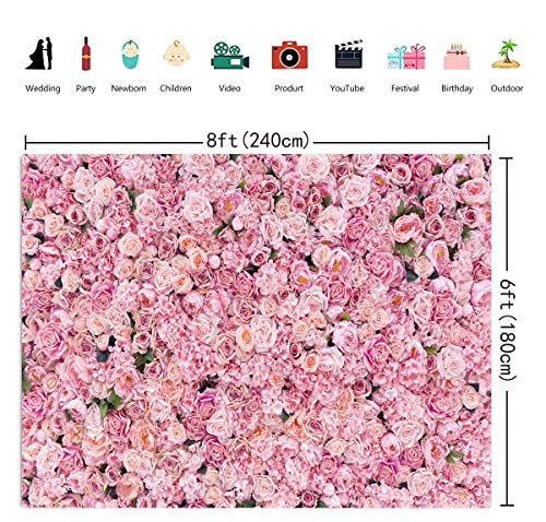 8x6ft Pink Flowers Backdrops Floral Wall Background Girls Women Birthday Spring Tea Party Backdrop Weeding Bridal Shower Anniversary Ceremony Decor - size: 8 x 6 ft