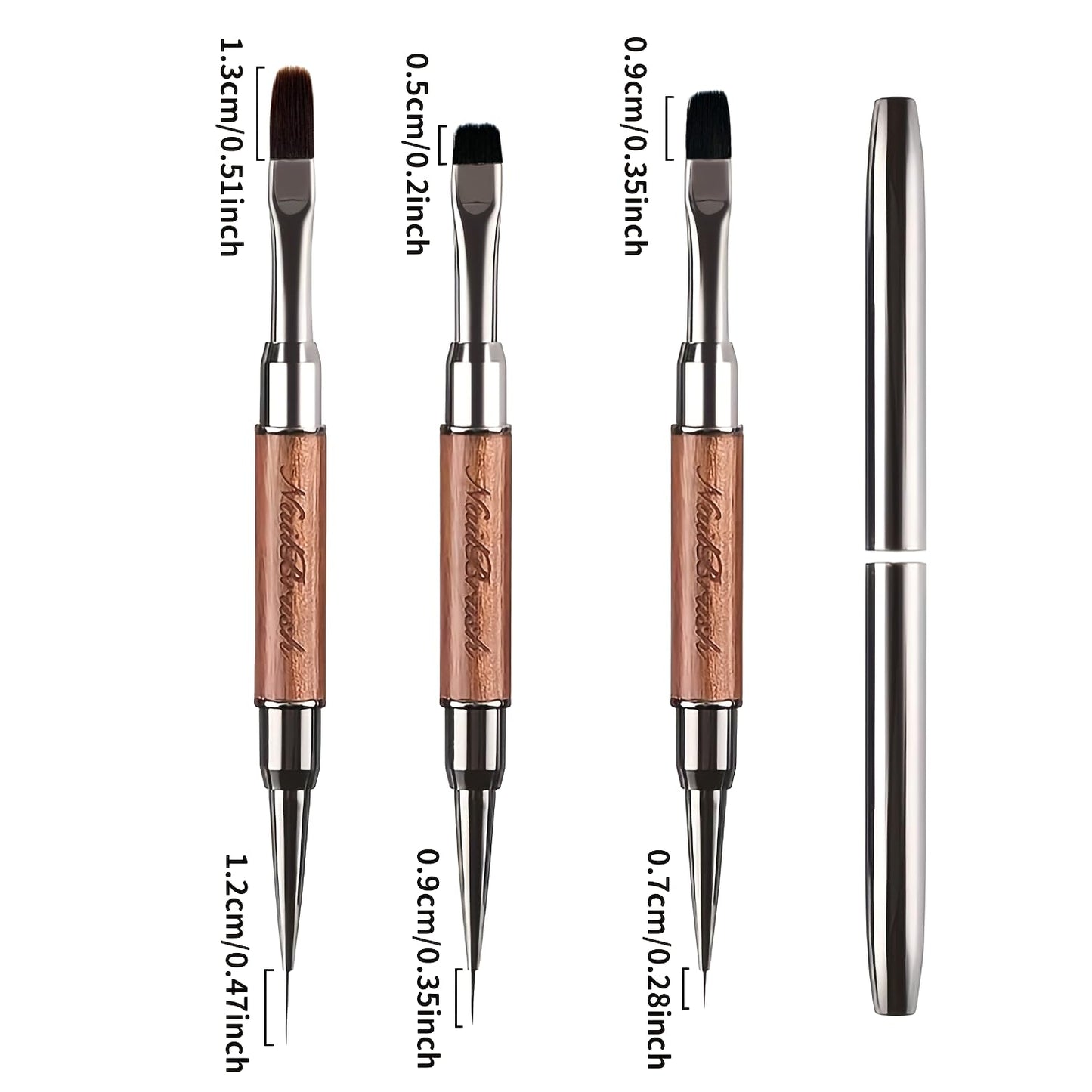 DAIXIANGER 3PCS Dual-End French Tip Brush Set, Nail Art Clean Up Brushes, Gel Nail Brushes with Liner Brushes for Nails & Builder Gel Brush, Cuticle Cleaning, Acrylic & Polygel Nail Design