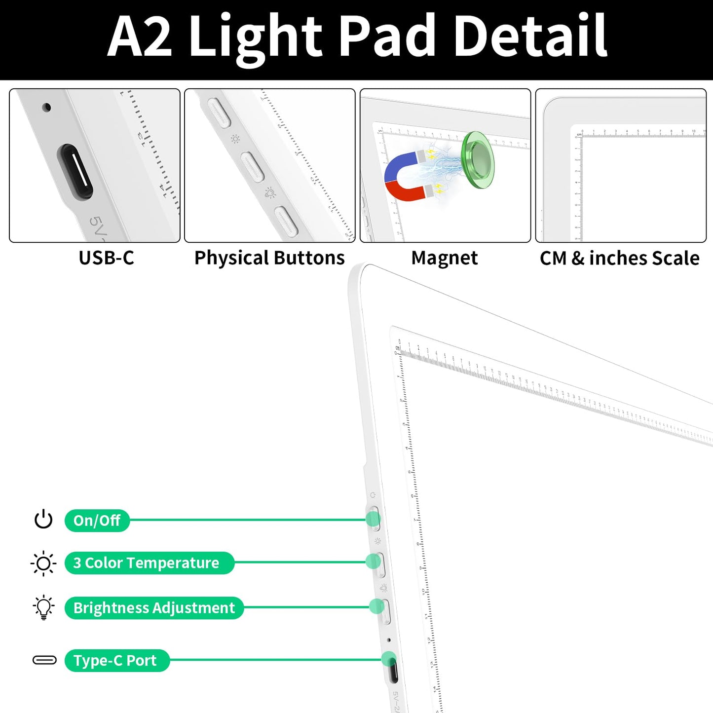 TOHETO Rechargeable A2 Light Pad for Diamond Painting 25.2''x18.4'', Magnetic Diamond Art Light Board, Wireless Lightbox for Tracing and Drawing, Cordless LED Light Table for Sketching, Weeding Vinyl