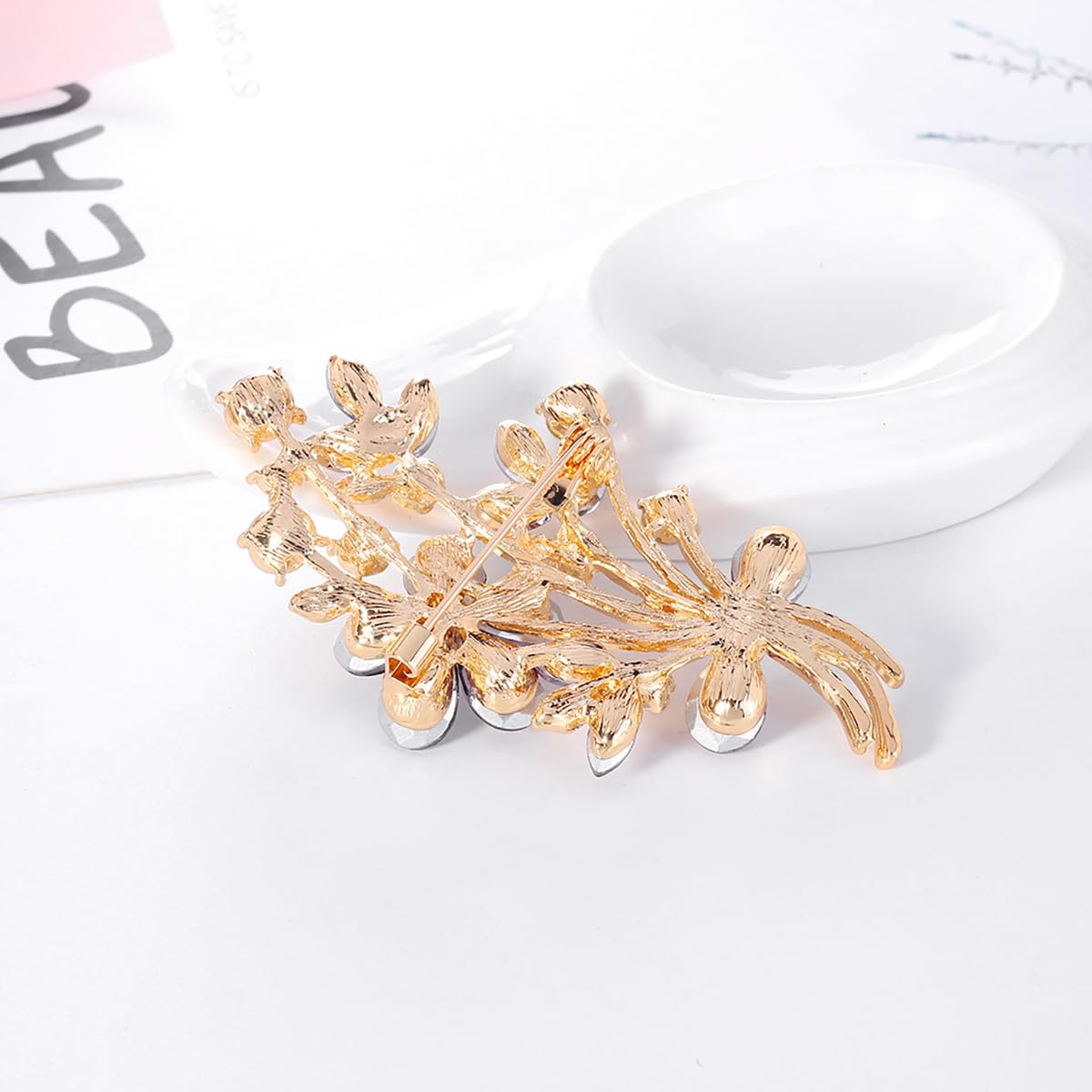 YOQUCOL Vintage Purple Austrian CZ Crystal Rhinestone Poppy Flower Bouquet Shape Brooch Pin for Women