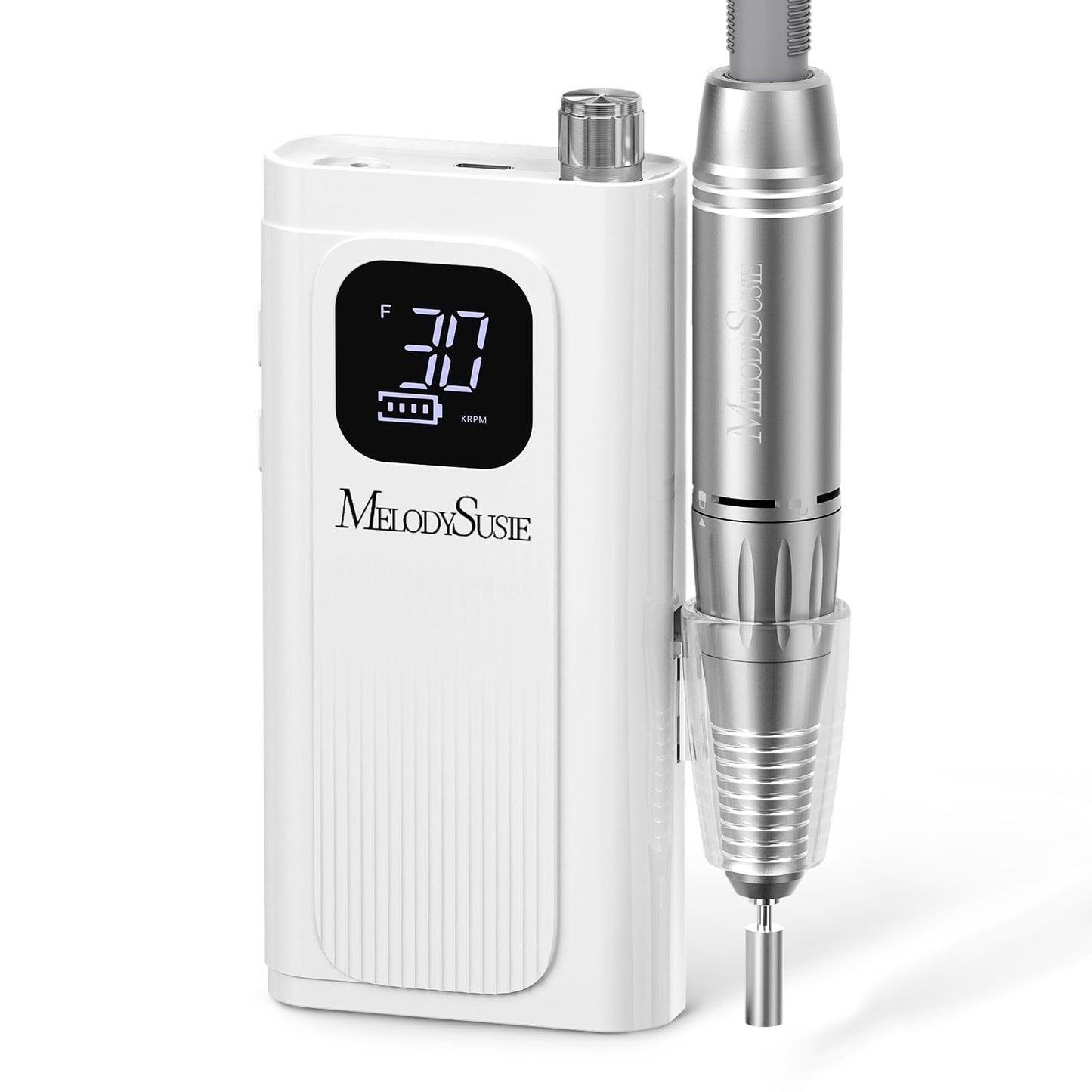 MelodySusie Entry-Level Clip-On Rechargeable Essential Nail Drill, SC300F 30000RPM E-File with LCD Display for All Manicure Shaping & Gel Removal, Ideal for Training,Nail Art Practice & Home Use,White