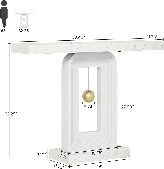 Tribesigns Modern Console Table, 40 Inches Faux Marble Sofa Table, Contemporary Entryway Table with Pendulum Shape Base for Living Room Hallway Entrance, White