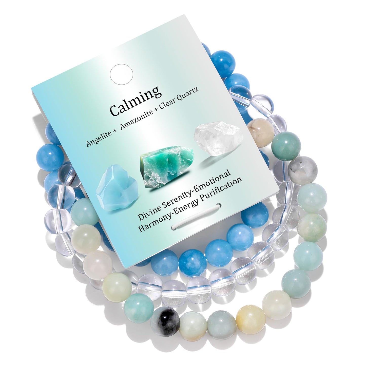 Vinswet Healing Crystal Bracelets for Women Men 8mm Angelite Amazonite Clear Quartz Natural Stone Beaded Stretch Bracelet Triple Protection Handmade Gemstone Reiki Spiritual Jewelry Gifts