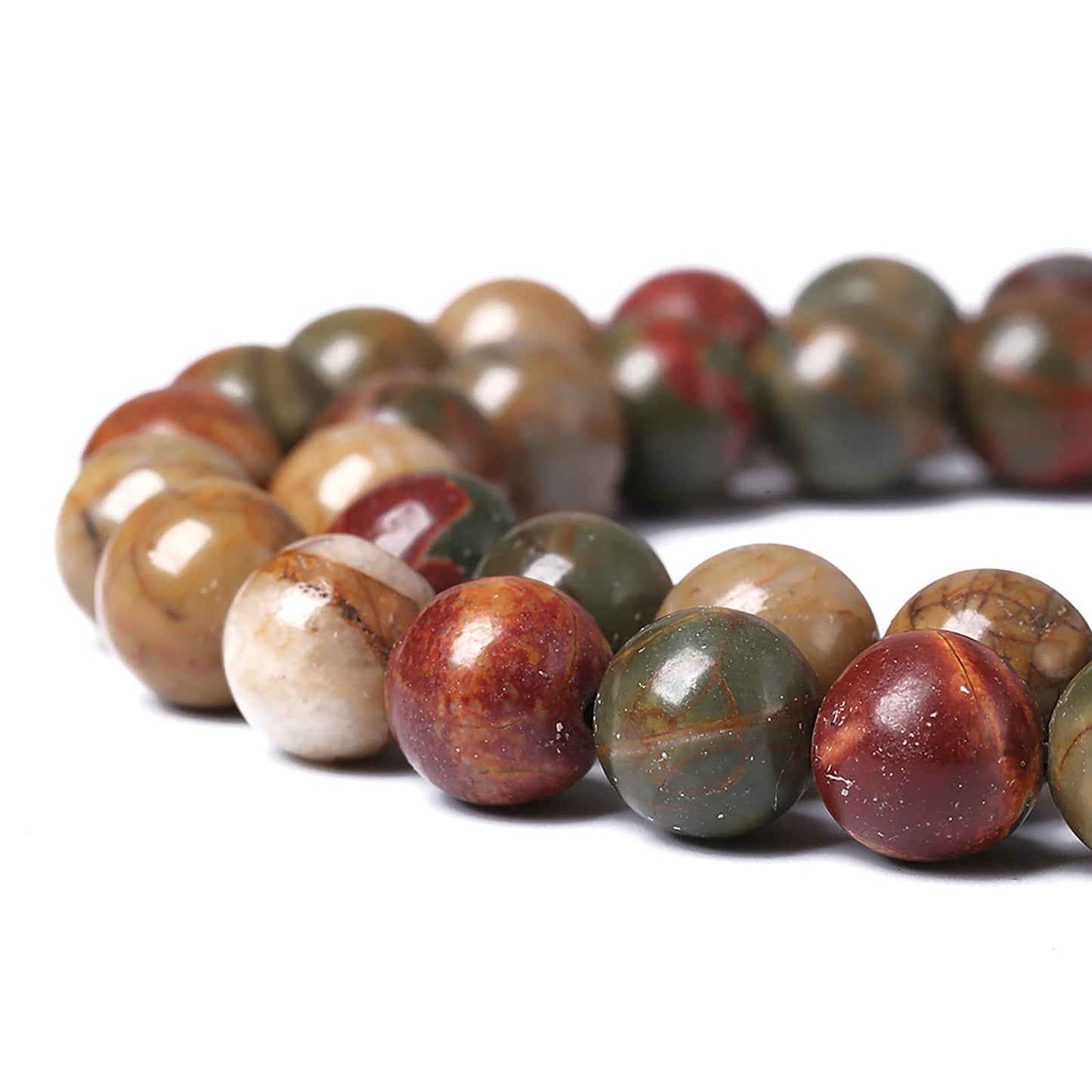 90PCS 8mm Natural Picasso Jasper Beads Healing Power Stones Round Loose Gemstone Beads for Jewelry Making DIY Bracelet Necklace 32" 2 Strands