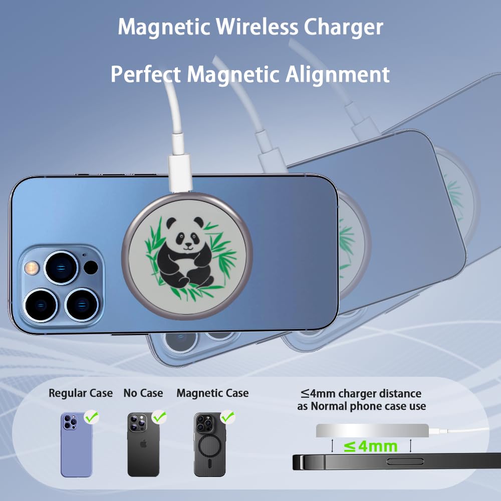 Metal Wireless Phone Charger 2 Pack, 15W Panda Magnetic Wireless Charger Pad for iPhone 17/16/15/14/13/12 Pro Max Plus and Airpods 4/3/2 Pro&Wireless Charger for Office for Nightstand for Travel