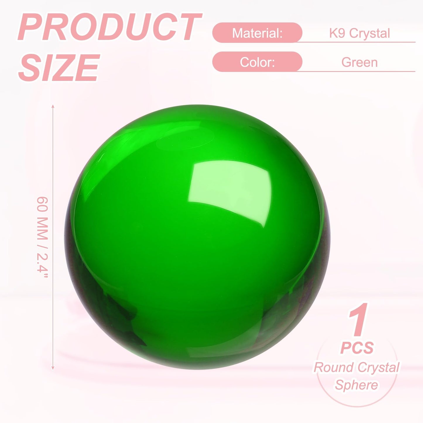 uxcell Round Crystal Sphere, 60mm / 2.4" Glass Solid Decorative Sphere Crystal Ball for Home Decor Ornament Gift Craft Feng Shui Divination Fortune Telling Fountain Decoration, Green