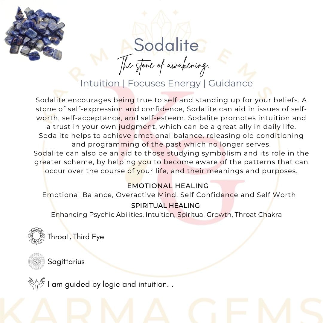 Karma Gems 1lb Sodalite Tumbled Stones - Polished Stones for Positive Energy - Crystal Kit for Fresh Mind & Restful Sleep - Healing Stone for Chakra Balancing - Ideal for Gift & Home Decor (15-25 Mm)