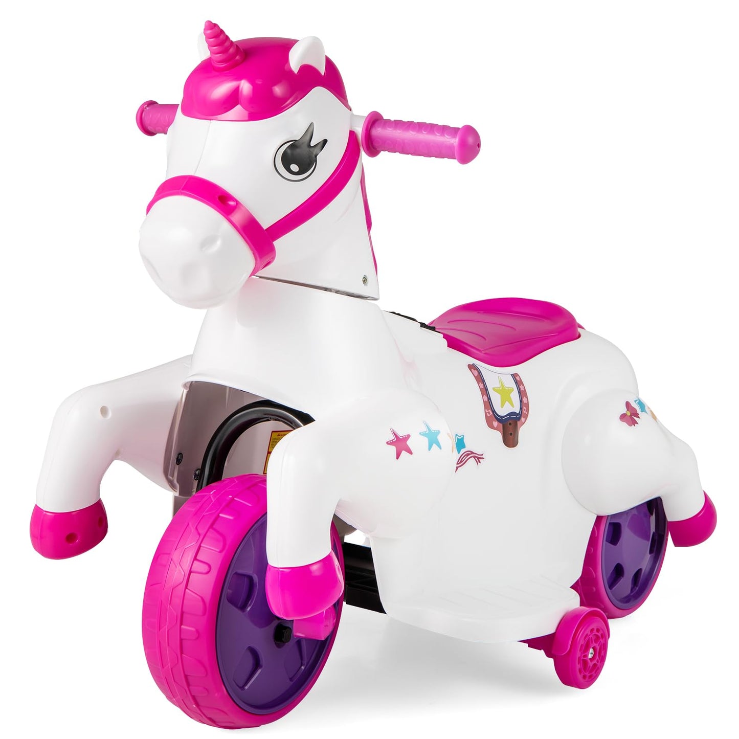OLAKIDS 2 in 1 Ride on Motorcycle and Horse, Unicorn 6V Battery Powered Ride on Toy with Up & Down Function, MP3, Power Display, Training Wheels, Kids Electric Vehicle Aged 3-6 Years (Pink)