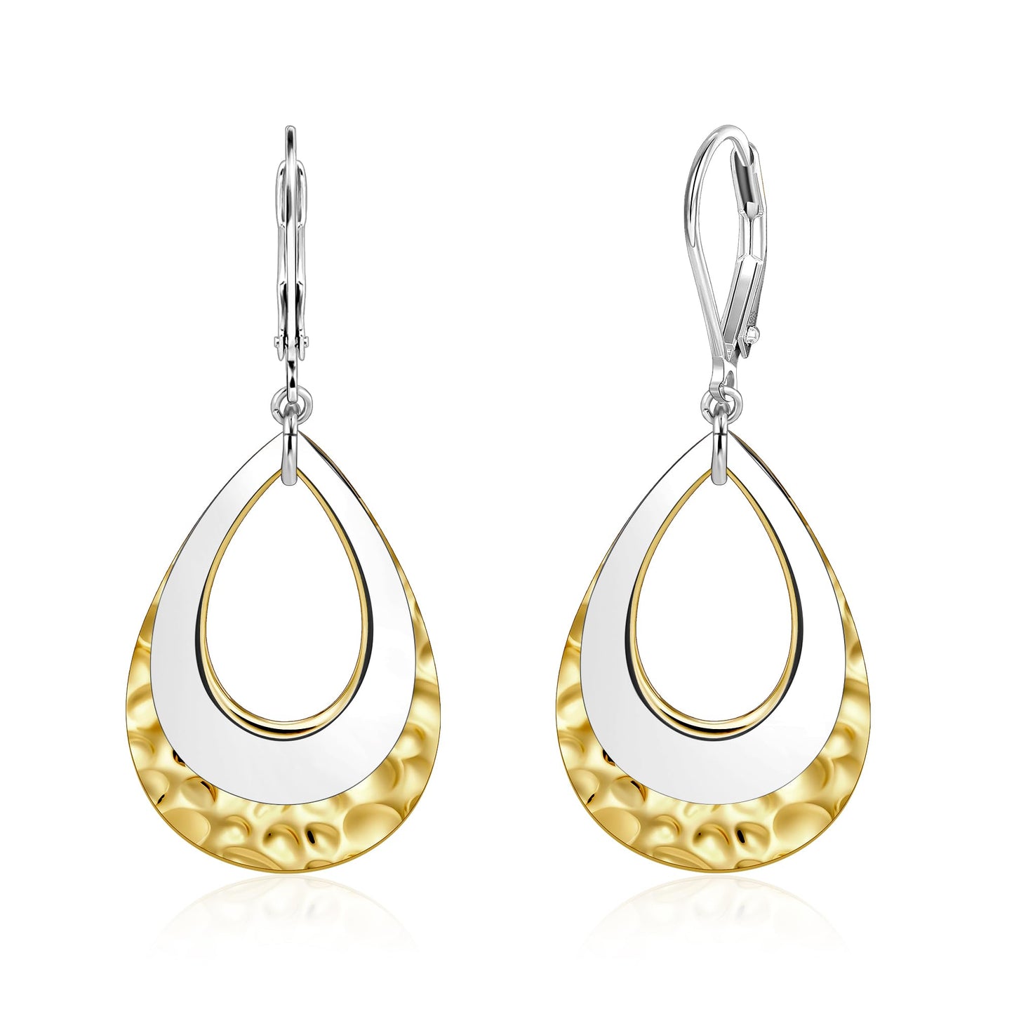 Sterling Silver Teardrop Dangle Earrings for Women Sliver Layer Leverback Hammered Dangle Earrings Jewelry Hypoallergenic Gold Plated Waterdrop Leverback Dangle Earring for Gifts
