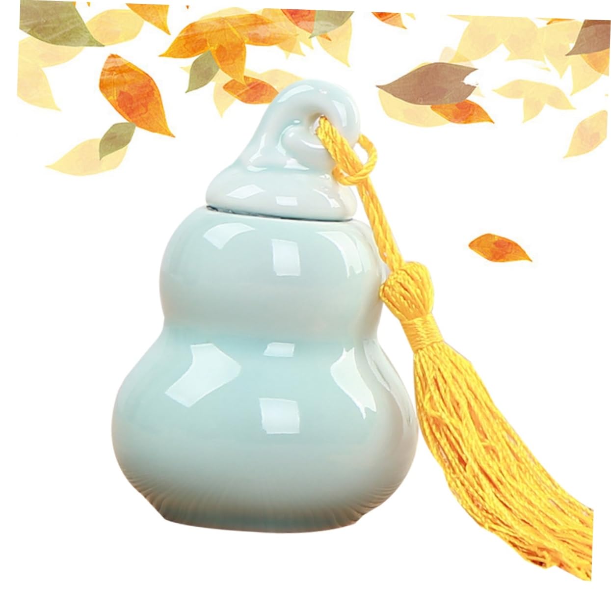 Homoyoyo Mini Ceramic Gourd-shaped Tea Jar for Powder and Tealeaves Storage Airtight Decorative Container for Kitchen and Travel Use