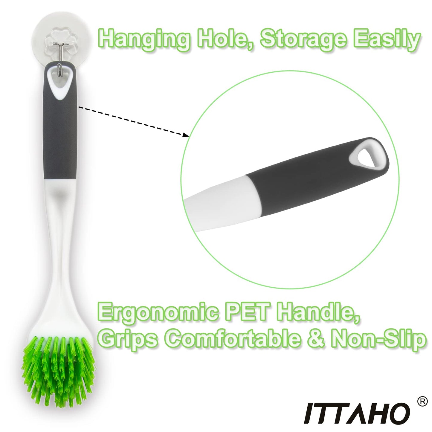 ITTAHO 3 Pack Dish Brush,Dish Scrub Brush, Kitchen Scrub Brush for Cleaning Dishes, Double Sided Bristles Scrubber Cleaner for Dishes,Sink,Pots,Pans,Bathroom Shower,Tile,Tubs