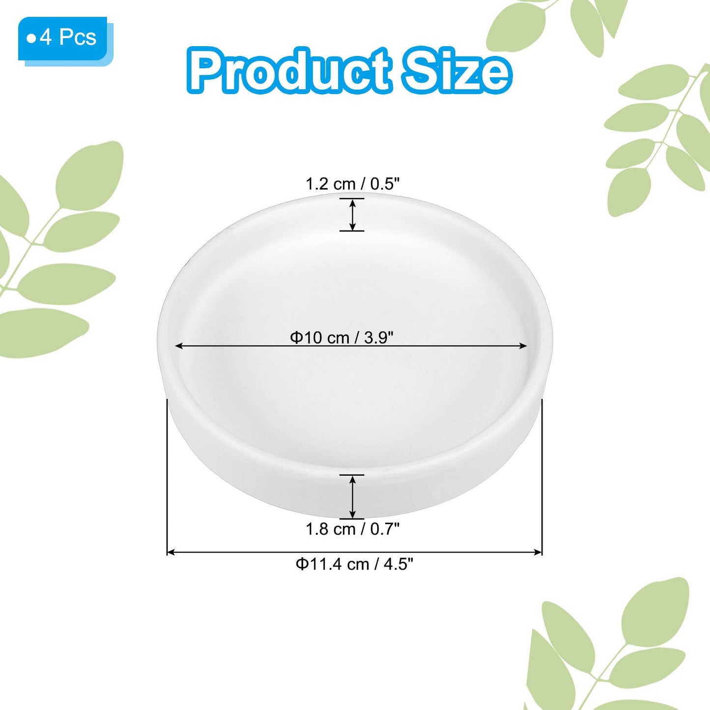 PATIKIL 4.5 Inch Round Ceramic Plant Saucer, 4 Pack Plant Saucer Tray Flower Planter Drip Tray for Indoors Outdoors Patio Balcony, White