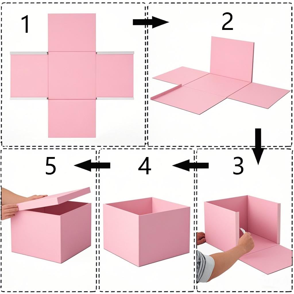 UoeRing 1Pcs Pink Extra Large gift box with lids 13×13×7 Inches gift boxes for presents,Birthday Box (include Ribbon, Paper Shred Filler Gift Card & Envelopes)