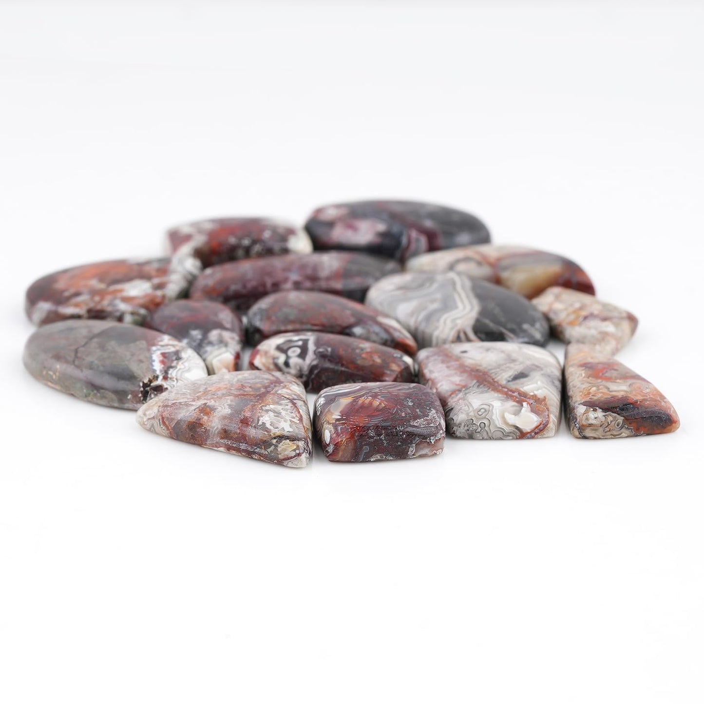 GemSymphony Natural Crazy Lace Agate Gemstone Cabochon Pack of 3 Mixed Shapes – Polished Crystal Stones for Jewelry Making Supply, Healing, Reiki & DIY Crafts, Natural Gem Cab Set for Wire Wrapping (10-20 mm)